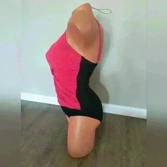 Aqua Green Ruched Womens One Piece Bathing Suit Pink Black Medium - Picture 2 of 5